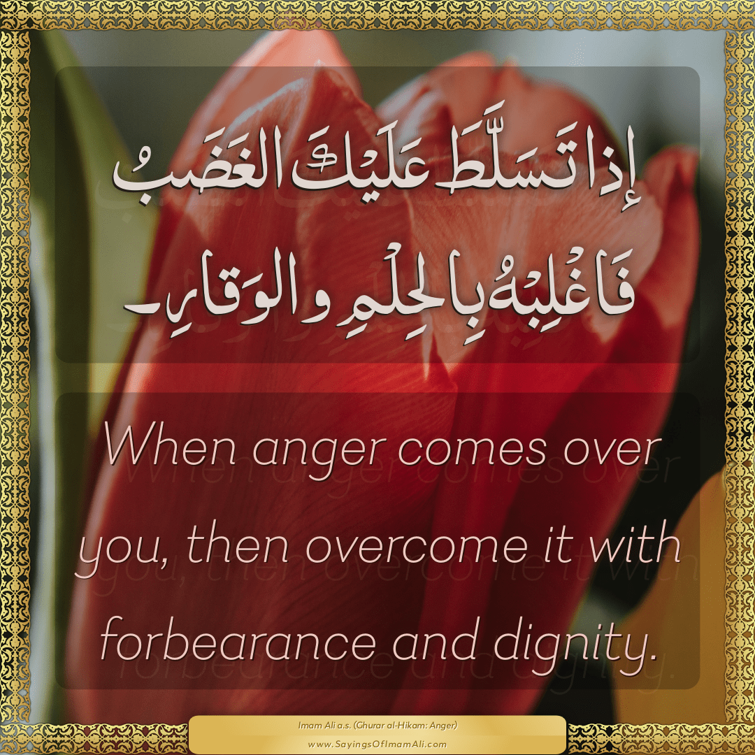 When anger comes over you, then overcome it with forbearance and dignity.